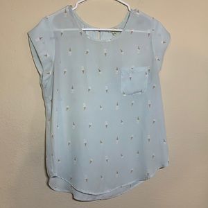 Ice Cream Print Light Blue Blouse